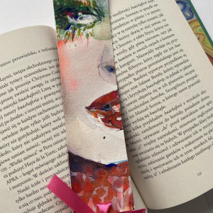 Zakładka papierowa Różowa Kokardka III ręcznie malowana akwarela