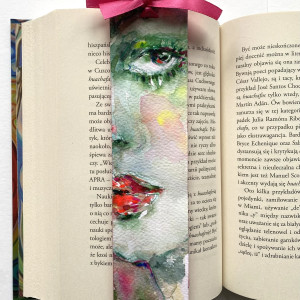 Zakładka papierowa Różowa Kokardka VIII ręcznie malowana akwarela