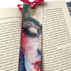 Zakładka papierowa Różowa Kokardka IX ręcznie malowana akwarela