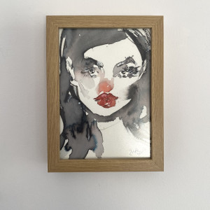 Red lips, Akwarela w ramce 13x18cm, oryginalny obraz