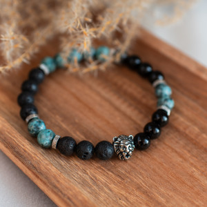 Męska bransoletka onyks + lawa + jaspis + lew