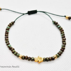 bransoletka sznurkowa chamsa zieleń picasso