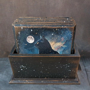 Podkładki pod kubki "Koty nocą", komplet