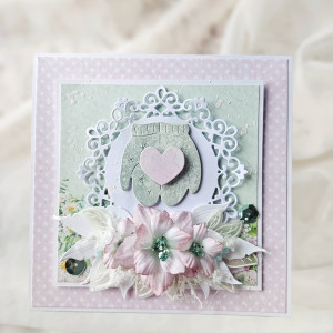 Kartka z rękawiczkami i sercem na walentynki