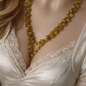 Naszyjnik Szklane Bursztynowe Korale Na Sznurku