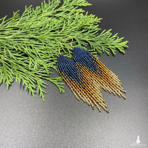 Kolczyki cieniowane z frędzlami granatowy złoty #1048