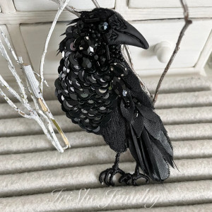 Broszka Kruk, broszka ptak,  biżuteria artystyczna, Unikat