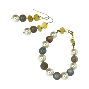 Bransoletka i kolczyki z kamieniem księżycowym i słonecznym c1290