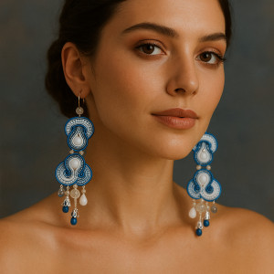 NIEBIESKIE KOLCZYKI SUTASZ  ZIMOWA KRÓLOWA 100% hand made