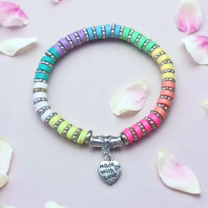 Tęczowa Bransoletka HEISHI z Zawieszką Serce – Handmade