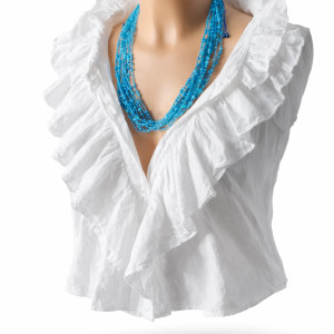 Naszyjnik wielorzędowy z koralików niebieski - Boho, styl morski, regulowany