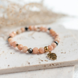 Bransoletka kamień słoneczny + tygrysie oko z liściem monstery