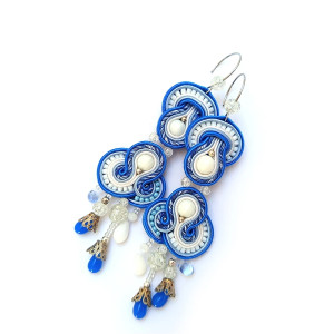 NIEBIESKIE KOLCZYKI SUTASZ  ZIMOWA KRÓLOWA 100% hand made