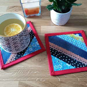 Podkładka pod kubek komplet dwie sztuki styl paczwork