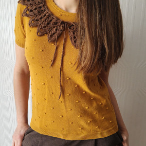 Elegancki szydełkowy kołnierzyk, modny kołnierz w kolorze brązowym