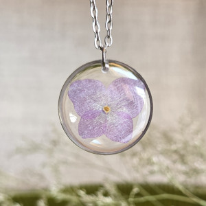 Srebrna zawieszka srebrny wisiorek naszyjnik żywica z żywicy kwiaty z kwiatami retro naturalna dziewczęca kobieca hortensja