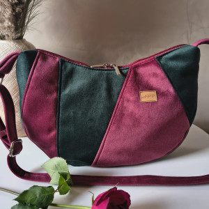 Torba welurowa Indianka - butelkowa zieleń z bordowym