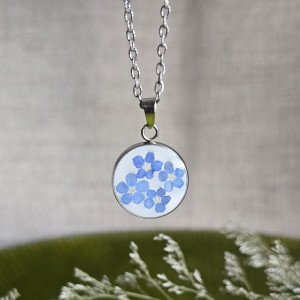 Srebrna zawieszka srebrny wisiorek niezapominajki kwiat naszyjnik żywica z żywicy kwiaty z kwiatami niezapominajka