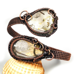 Kwarc i miedź, Miedziana bransoletka z kwarcem z rutylem, ręcznie wykonana, prezent dla niej prezent dla mamy, prezent urodzinowy biżuteria