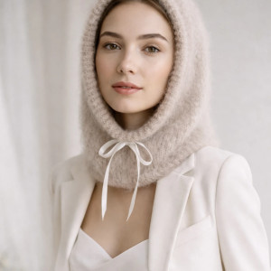 Delikatna balaclava kominiarka kaptur czapka alpaka merino ręczna robota