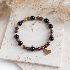 Bransoletka turmalin śliwkowy + onyks z sercem