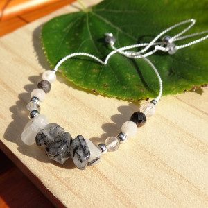 Bransoletka Kwarc rutylowy i turmalinowy kamienie naturalne