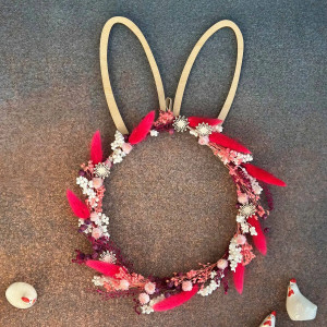 SŁODZIAK Wianek z suszonych roślin, kolorowy wianek wiosenny z uszkami zająca