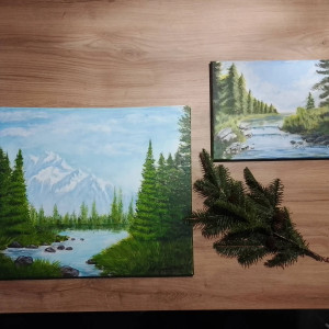 ZESTAW RĘCZNIE MALOWANYCH OBRAZÓW - WIOSENNO-LETNI PEJZAŻ GÓRSKI, 1 obraz GRATIS!