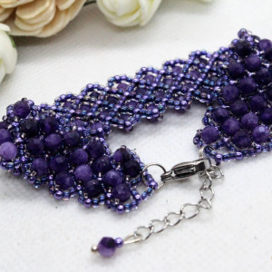 Ametystowa bransoletka z kamieni naturalnych