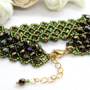 antyczny brąz i zieleń - bransoletka typu caprice z kryształków