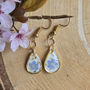 Kolczyki z niezapominajkami złote łezki