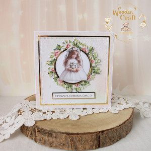 Kartka komunijna do koperty, Pamiątka Komunii, prezent "RoseWine3" GOTOWA