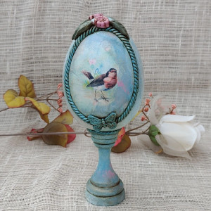 Wielkanocna pisanka dekoracyjna - Romantyczny Ptaszek w stylu vintage