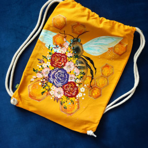 Plecak - worek ręcznie malowany wzór PSZCZOŁA