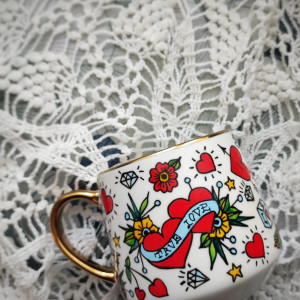 malowany kubek Tatuaż old school SERCA