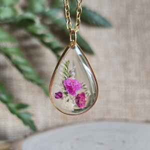 Złota zawieszka złoty wisiorek kwiat naszyjnik żywica z żywicy kwiaty łezka łza róż
