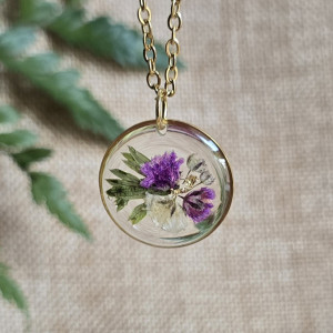 Jagodowy las złota zawieszka z kwiatami wisiorek