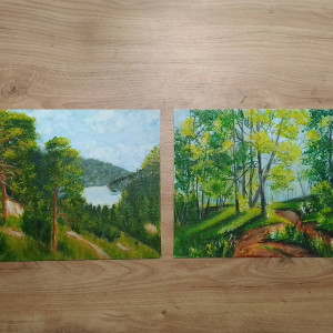 WYPRZEDAŻ KOLEKCJI - ZESTAW RĘCZNIE MALOWANYCH OBRAZÓW - ZIELONO MI - 2x 30x24cm