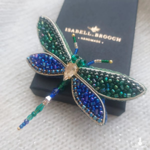 Wyjątkowa broszka WAŻKA  w kolorze szmaragdowo-kobaltowym