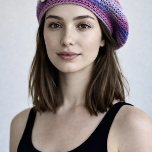 Wiosenny beret damski z antenką ręcznie robiony bawełna one size