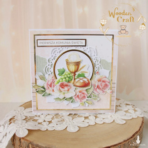 Kartka komunijna do koperty, Pamiątka Komunii, prezent "RoseWine5" GOTOWA
