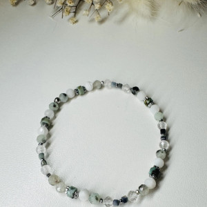 Biała Bransoletka kryształem i kamieniem ksiezycowym