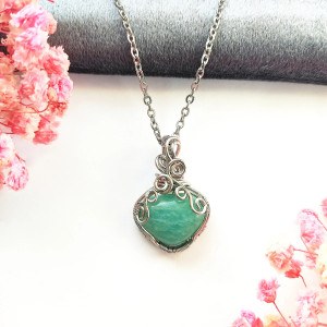 Naszyjnik Amazonit stal chirurgiczna wisiorek handmade wirewrapping