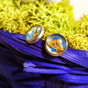 Kolczyki sztyfty z prawdziwym słonecznikiem – stal nierdzewna | żywica Resin Pro | biżuteria handmade