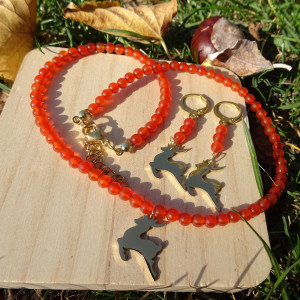 Komplet Karneol czerwony premium Jeleń