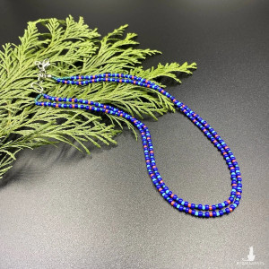 Krótki podwójny koralikowy naszyjnik granatowy #1070
