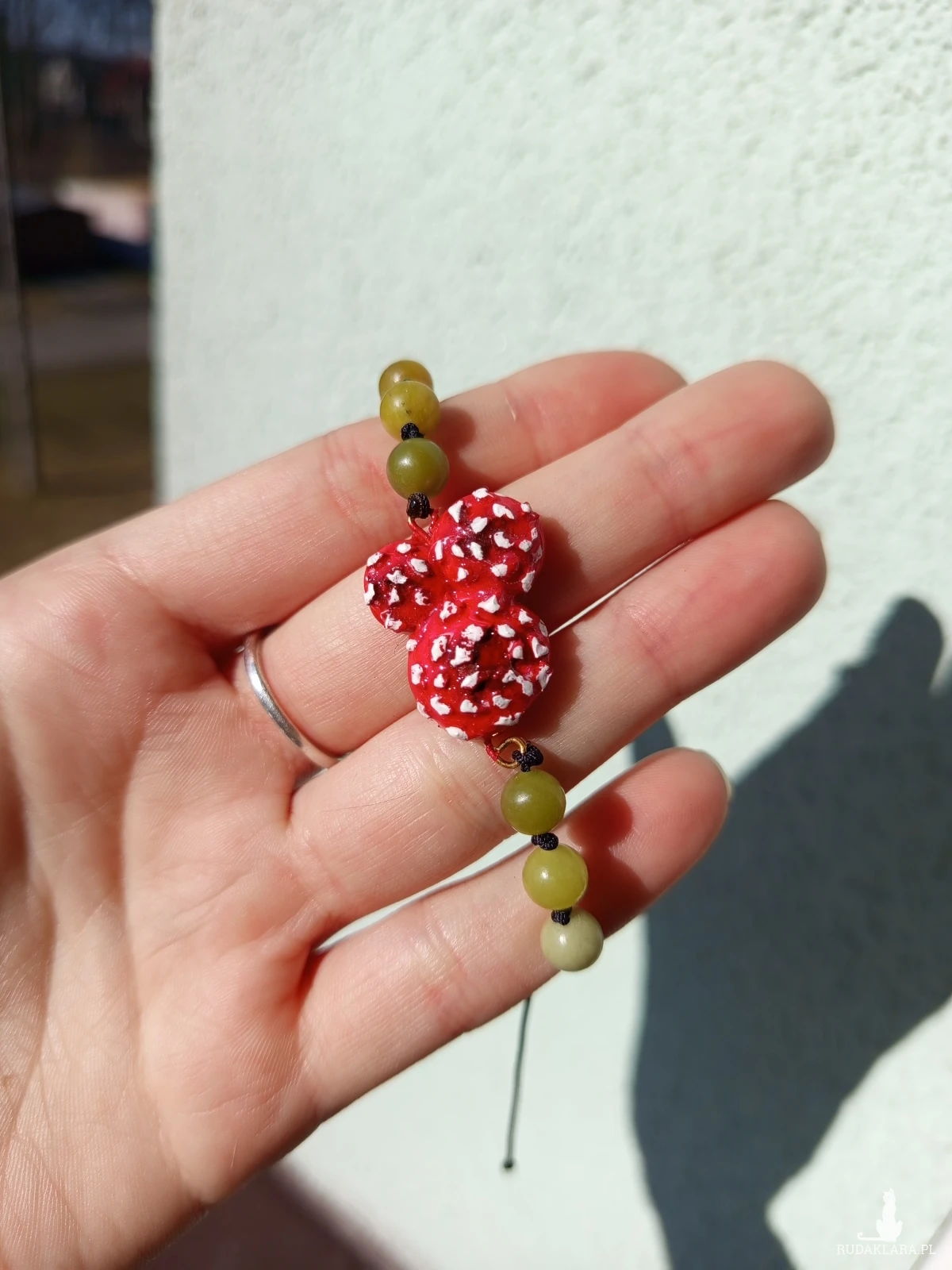 bransoletka z muchomorkiem z serpentynitem. idealna na prezent, magic, fantasy, goblincore, fairycore