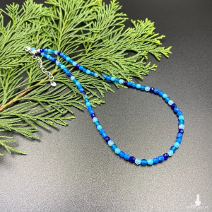 Krótki koralikowy naszyjnik niebieski #1074