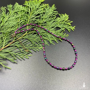 Krótki koralikowy naszyjnik fioletowo - różowy #1075