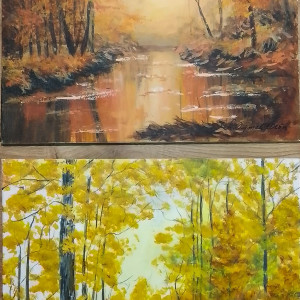 WYPRZEDAŻ ZESTAWU OBRAZÓW - DYPTYK "JESIENNE CIEPŁO I NOSTALGIA" - 2x 24x30cm